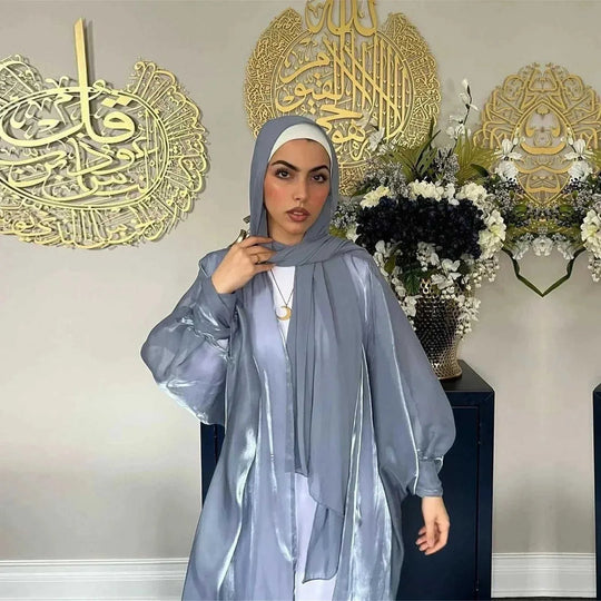 lace-up satin cardigan robe | open front abaya with bow | lily satin kimono robe | energy saving