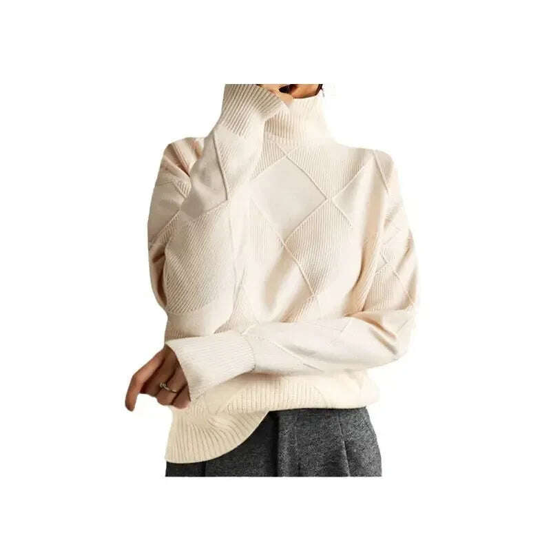 Turtleneck Sweater Women - Loose Knit Warm Pullover Solid Color Meifu Market