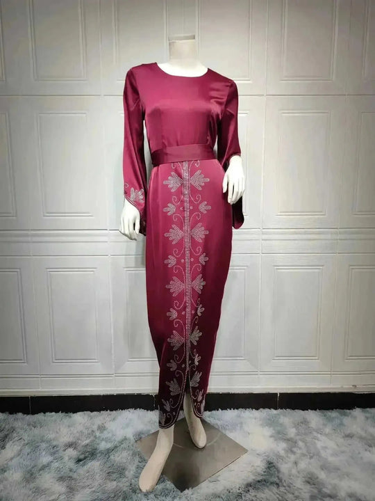 soft satin evening gown | floor-length dubai robe | luxury satin maxi dress | ultrasonic cleaning