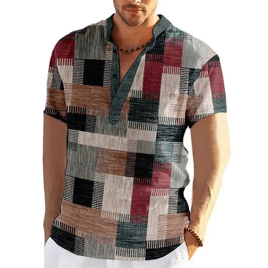 Mens Simple Linen Printed Top For Spring And Autumn Linen 09 - versatile printed linen top for men spring and fall front d...