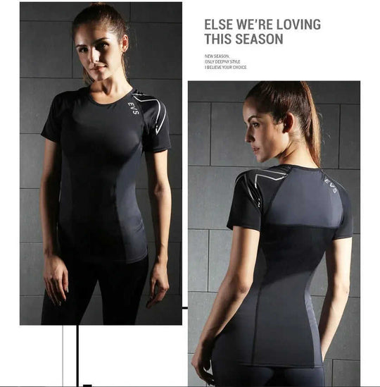 Compression sports tights short-sleeved women's stretch yoga clothes running quick-drying T-shirt training fitness clothin...