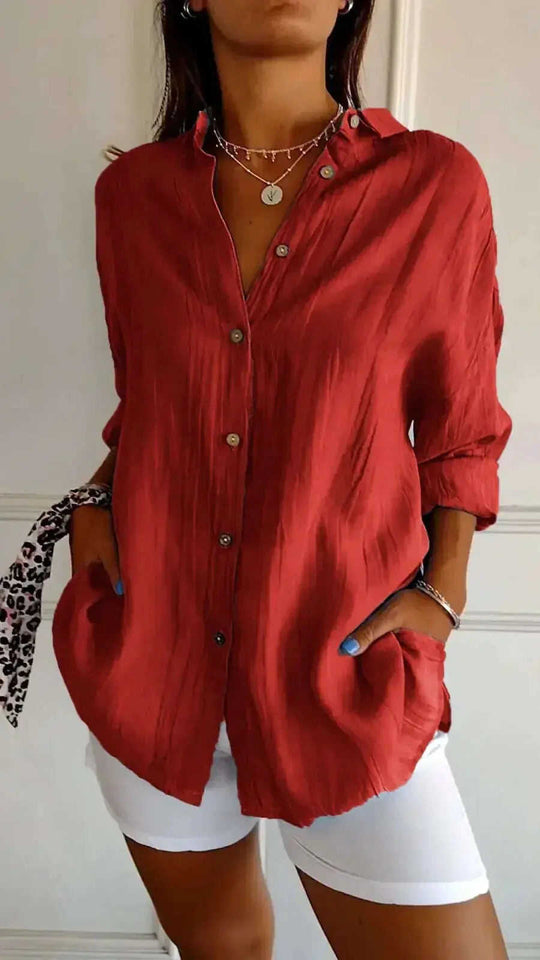 Lapel Long Sleeve Shirt Women's Single-breasted Pleated Shirt Meifu Market