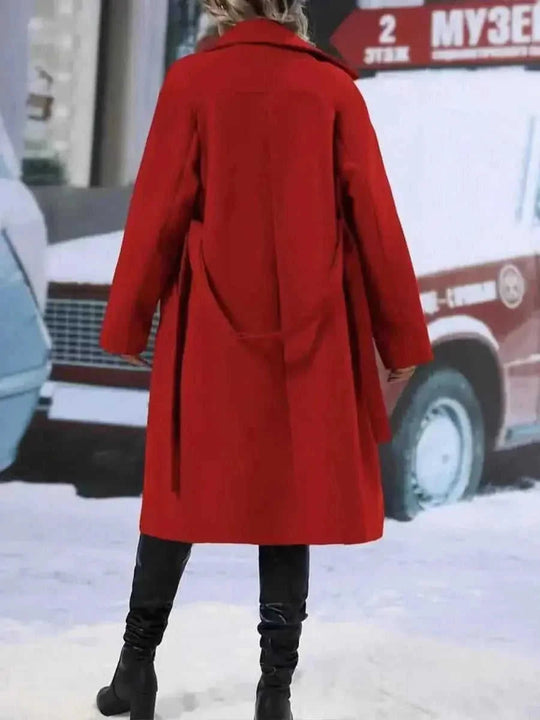double-breasted trench coat women | long wool blend coat | belted winter jacket | energy saving