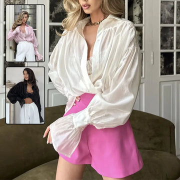 Ins French Lantern Sleeve Shirt Fashion Button Lapel Long Sleeved Tops Casual Women's Clothing Meifu Market