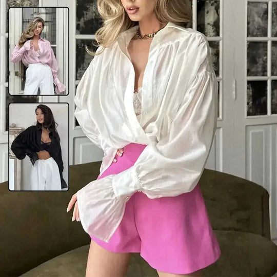 Ins French Lantern Sleeve Shirt Fashion Button Lapel Long Sleeved Tops Casual Women's Clothing Meifu Market