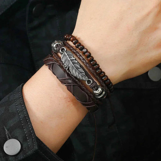 braided leather bracelet for men | vintage life tree charm bracelet | rudder charm wood beads bracelet | ultrasonic cleaning