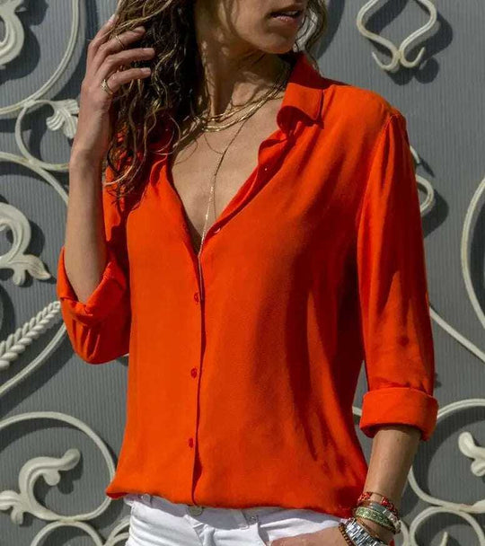 Long sleeve ladies lapel button shirt Meifu Market