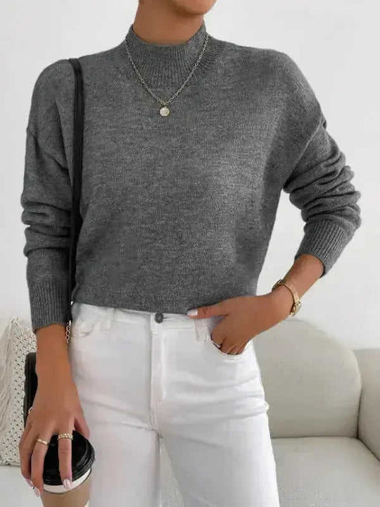 Autumn And Winter Half-high Collar Pullover Women's Fashion Solid Color Loose Knitted Top Meifu Market
