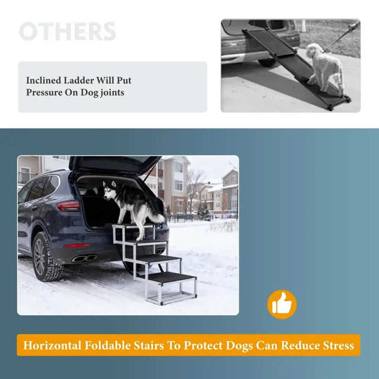 Foldable Dog Ramp For Cars, SUVs, Trucks, Portable Pet Dog Stairs For Large Dogs With Non-Slip Surface Reinforced Design, ...