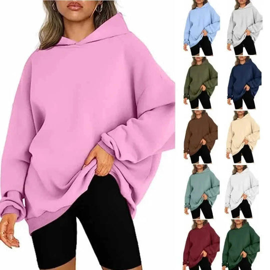 oversized hooded pullover | fleece lined hoodie | long sleeve loose sweater | energy saving
