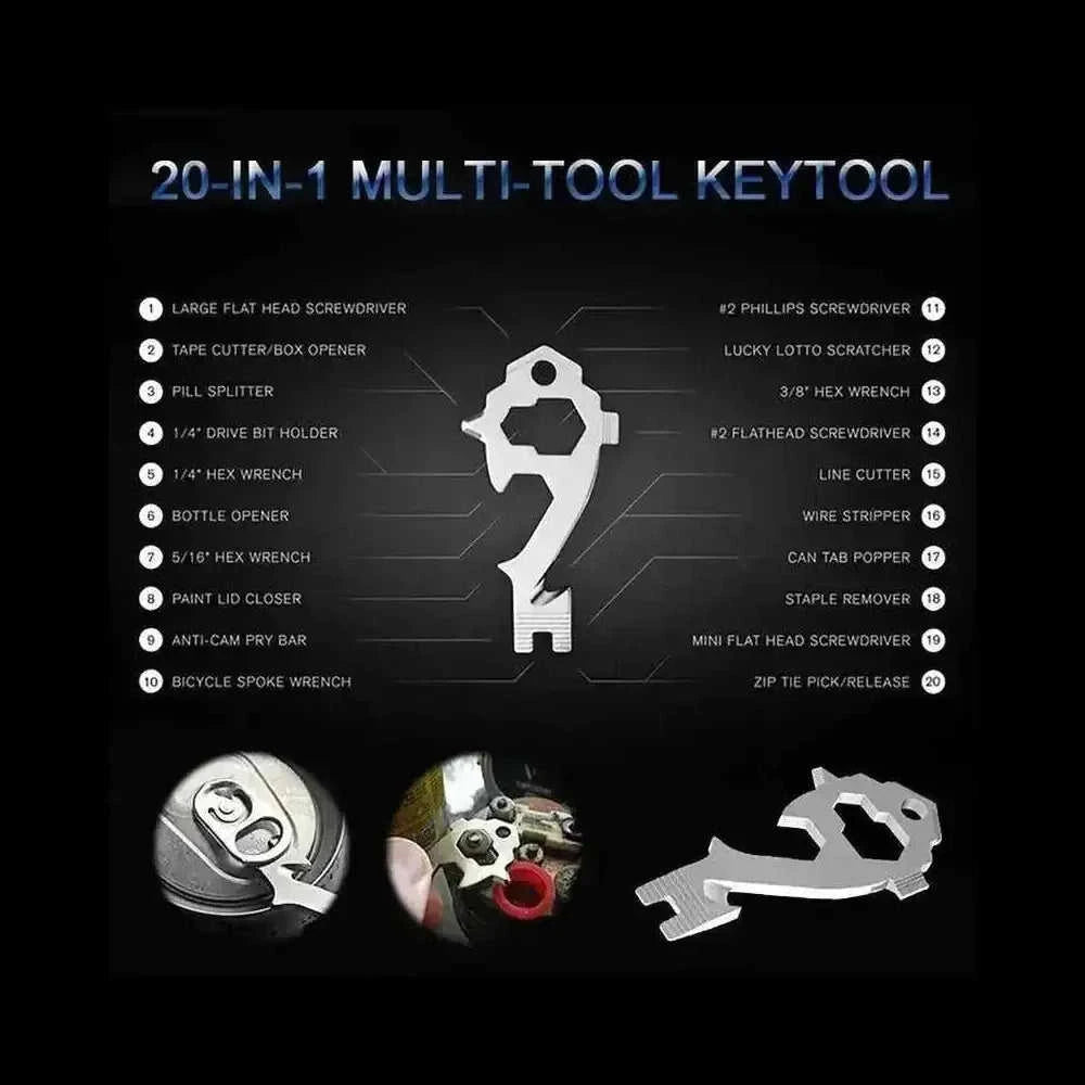 20-in-1 Multi-Tool Keychain - EDC Stainless Steel Screwdriver Wrench Opener Set - close-up detail (pattern: check |...