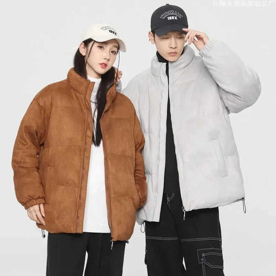 deerskin velvet jacket | quilted windproof coat | loose fit winter jacket | energy saving