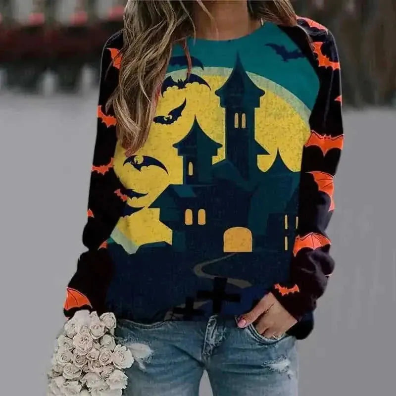fleece sweatshirt | oversized fit | halloween cartoon print | energy saving