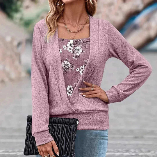 v-neck long sleeve top | two-piece suit style | office work blouse | energy saving