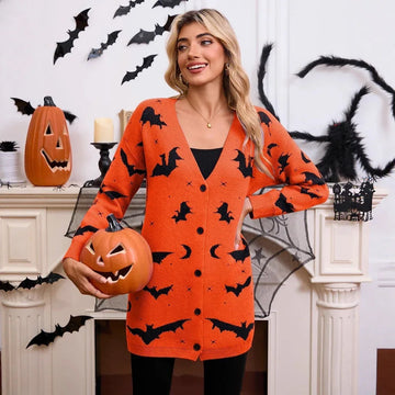 Women's Sweater Bat Jacquard Long Sleeve Cape Cardigan Coat Meifu Market
