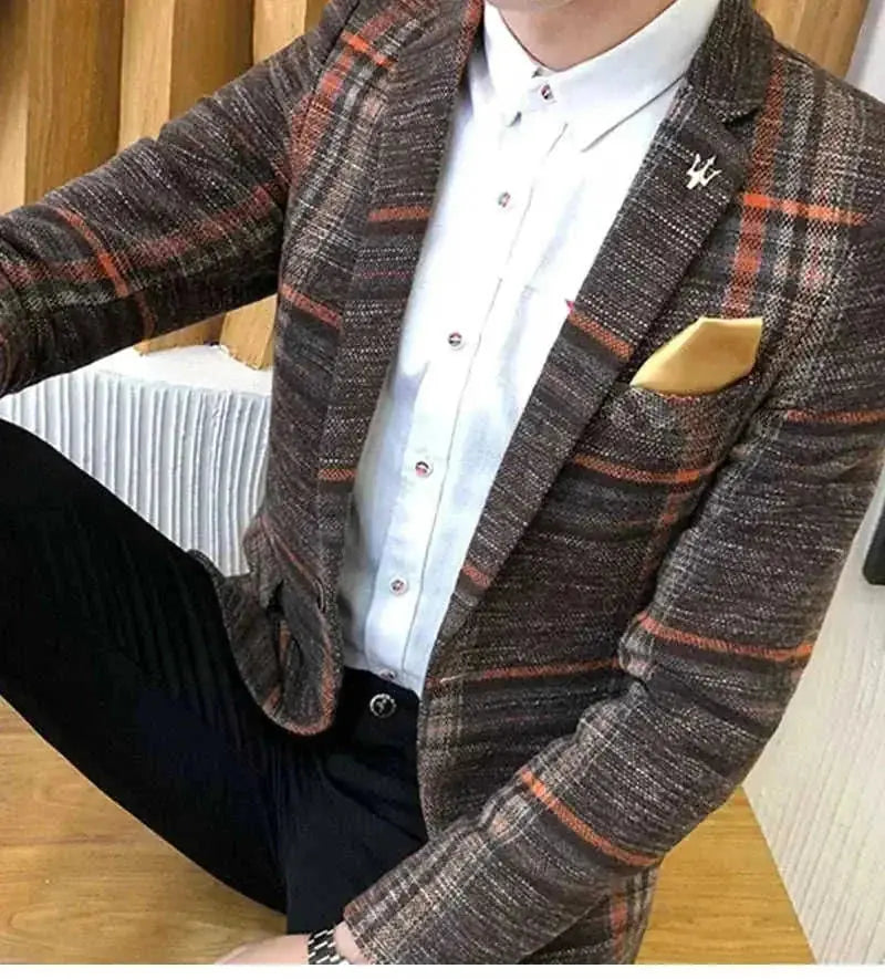 slim-fit plaid blazer | wool blend mens blazer | modern fit blazer jacket | ultrasonic cleaning