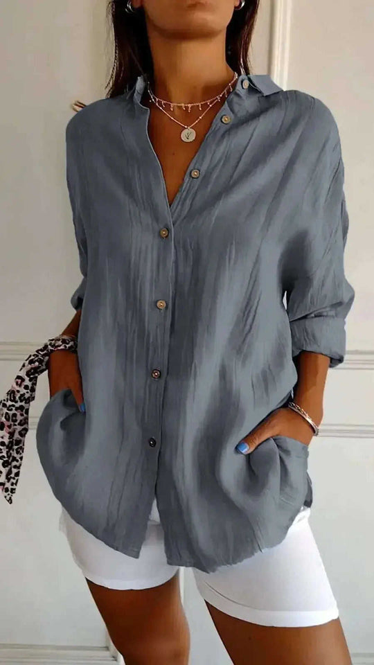 Lapel Long Sleeve Shirt Women's Single-breasted Pleated Shirt Meifu Market