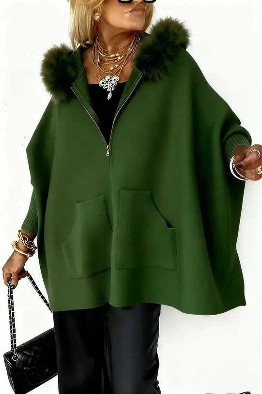 Ins Plush Hooded Cardigan Fashion Warm Pockets Zip-up Knitted Jacket Casual Outerwear Batwing Sleeve Sweater Women's Cloth...