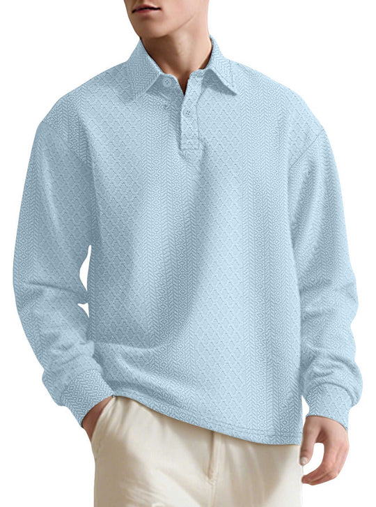 Jacquard Polo Sweater — Men's Loose-Fit Long Sleeve Knitwear