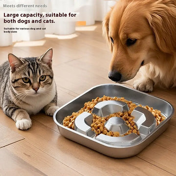 Pet Square Stainless Steel Slow Feeding Bowl Meifu Market