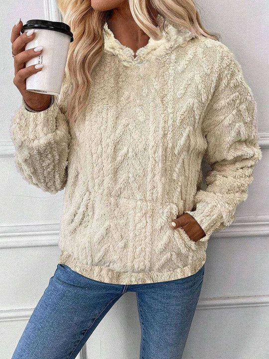 Women's Pullover Jacquard Hooded Loose Fleece Sweatshirt Meifu Market