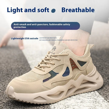 safety toe work shoes | lightweight steel toe boots | breathable mesh work footwear | ultrasonic cleaning