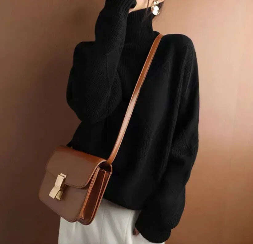 Women's Turtleneck Three-dimensional Rhombus Sweater Meifu Market