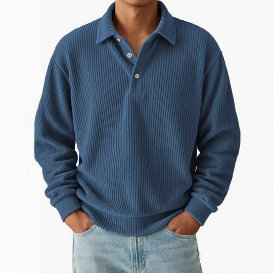New Solid-color Slightly Mature Casual Corduroy Striped Vintage Top Dark Blue - main product image