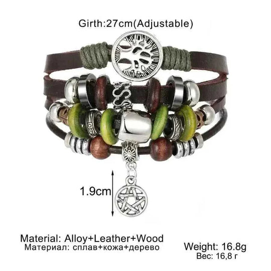 handmade beaded leather bracelet | genuine cow leather bracelet | adjustable punk bracelet | energy saving
