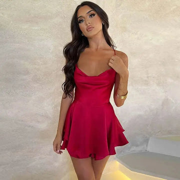 sexy suspender skirt for women | satin backless dress | lace up short dress | energy saving