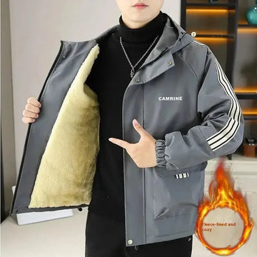 fleece-lined jacket for men | winter warm hooded coat | thick insulated mens jacket | ultrasonic cleaning