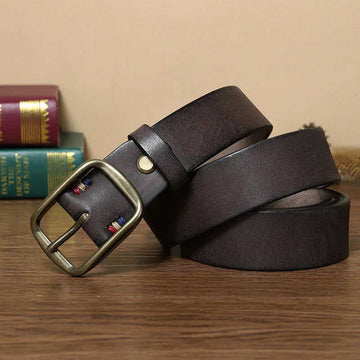 Thick Pure Copper Pin Buckle Male Genuine Cattlehide Leather Surface Retro Belt Meifu Market