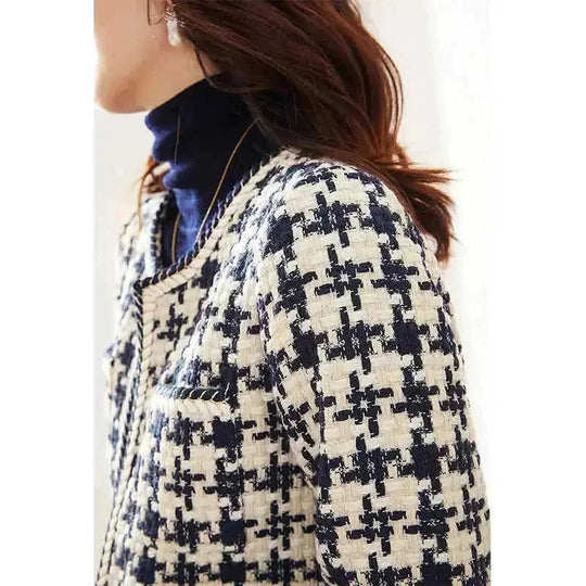 houndstooth blazer for women | petite wool blend jacket | cropped womens blazer | ultrasonic cleaning