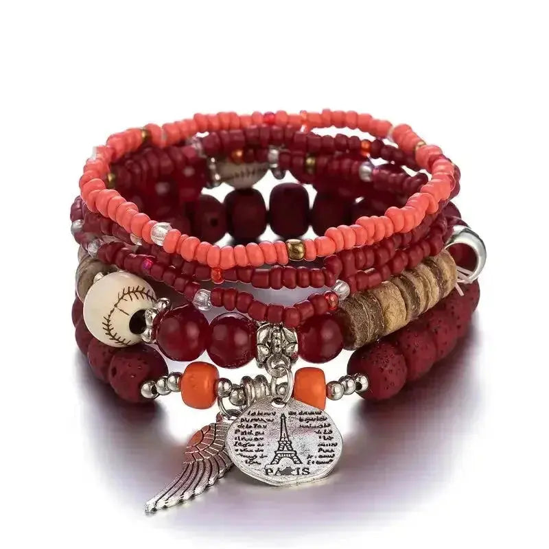 elastic bangle bracelet set | wooden beads jewelry | adjustable tree of life bracelet | energy saving