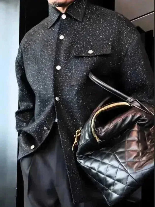 Black Sequin Button Pocket Jacket - Meifu Market