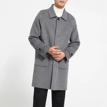 reversible wool coat | heavy wool overcoat | mid length mens coat | ultrasonic cleaning