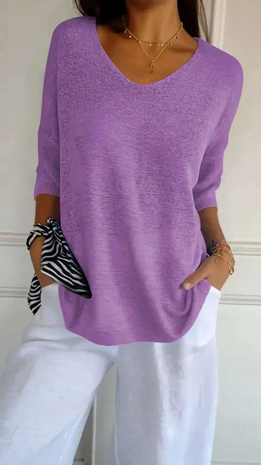 Solid Long Sleeve Sweater Slimming V-neckline Knitwear Women's Bottoming Shirt Meifu Market