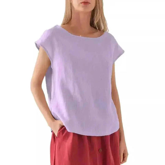 linen blend fabric | breathable short sleeve t-shirt | loose fit casual top | energy saving
