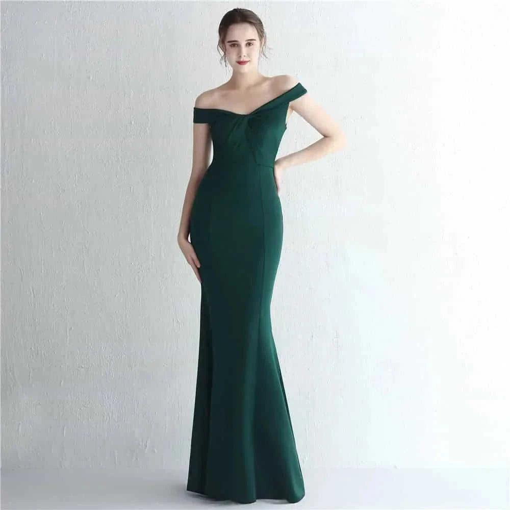 off-shoulder maxi dress | stretchy jersey fabric | midi length dress | ultrasonic cleaning