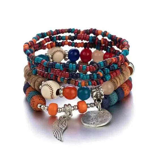 elastic bangle bracelet set | wooden beads jewelry | adjustable tree of life bracelet | energy saving