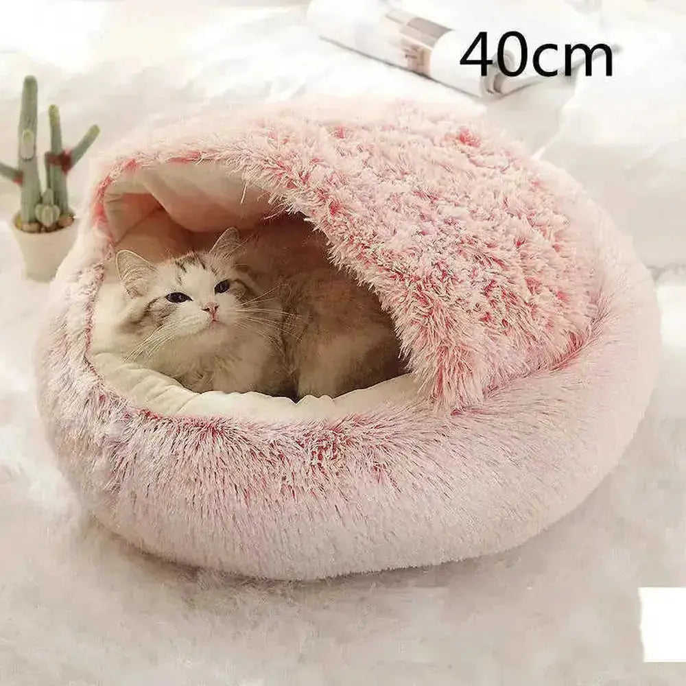 2-in-1 Dog & Cat Bed - Round Plush Warm Winter Pet House - view 83 (material: fleece, cotton | pattern: check | season:...