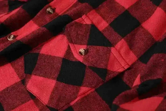 A Long-sleeved Pocket Checked Shirt With A Lapel For Young Men In Autumn And - back view (material: cotton, denim |...