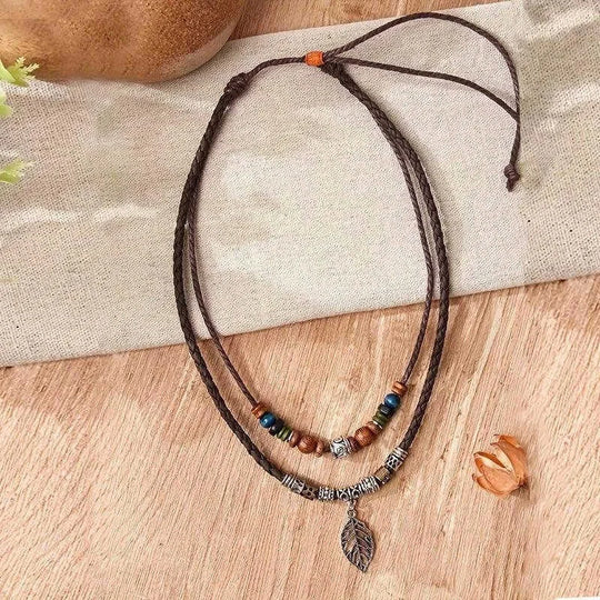 women pu leaf necklace | wooden bead jewelry | party necklace for women | ultrasonic cleaning