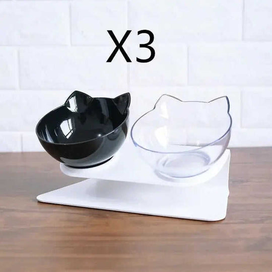 Non Slip Double Cat Bowl With Raised Stand Pet Food Cat Feeder Protect Cervical Vertebra Dog Bowl Transparent Pet Products...