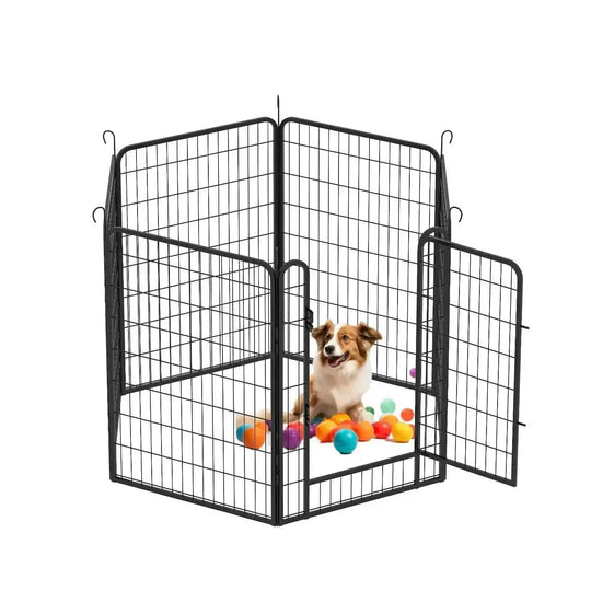 6 Panels Heavy Duty Metal Playpen With Door 39.37 H Dog Fence Pet Exercise Pen For Outdoor, Indoor - view 10 (pattern: check)