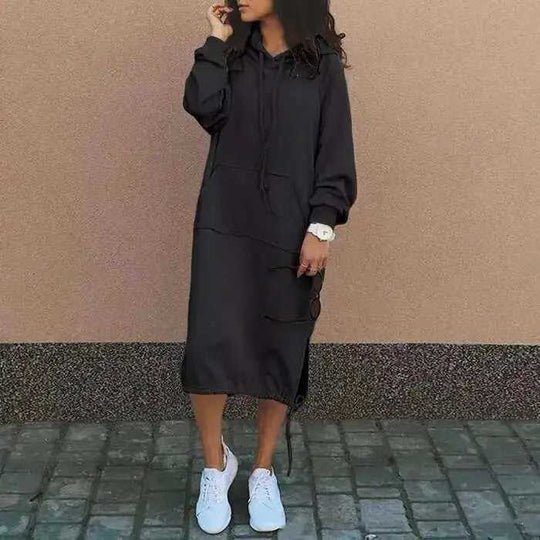 Casual Long-sleeved Hooded Sweater With Pocket Fashion Drawstring Long Sweatshirt Womens Clothing Meifu Market