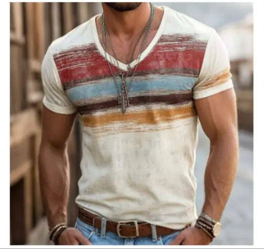 Mens 3D Digital-Print Short-Sleeve T-Shirt L - side view showing details