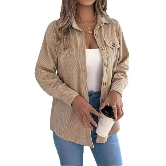 European And American Corduroy Striped Mid-length Coat Shirt Meifu Market