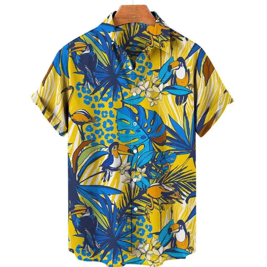 quick-dry polyester fabric | breathable short sleeve shirt | tropical palm tree print | ultrasonic cleaning