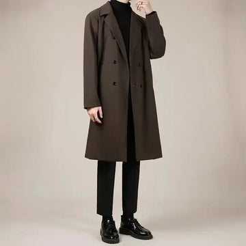wool blend trench coat | mid-length winter coat | korean style overcoat | ultrasonic cleaning